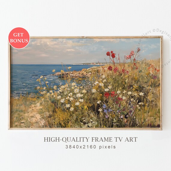 Coastal Wildflower Cliff Daisies Ocean Overlook Summer Poster