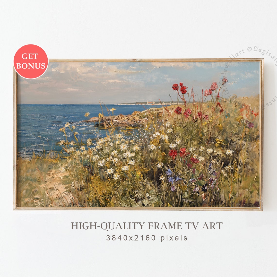 Coastal Wildflower Cliff Daisies Ocean Overlook Summer Poster