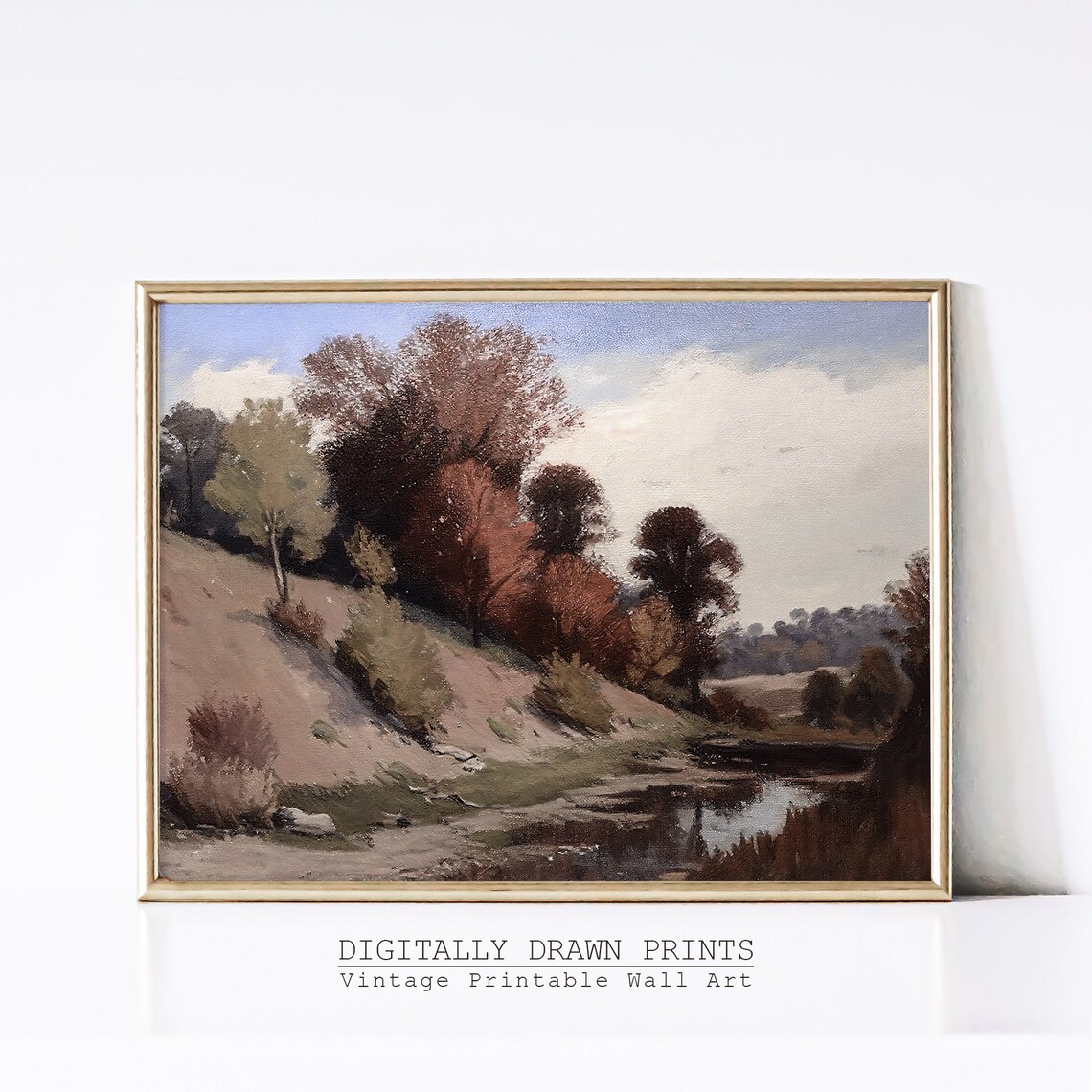 Vintage Autumn Landscape Rustling Red Trees Stream Fall Countryside Poster - Image 3