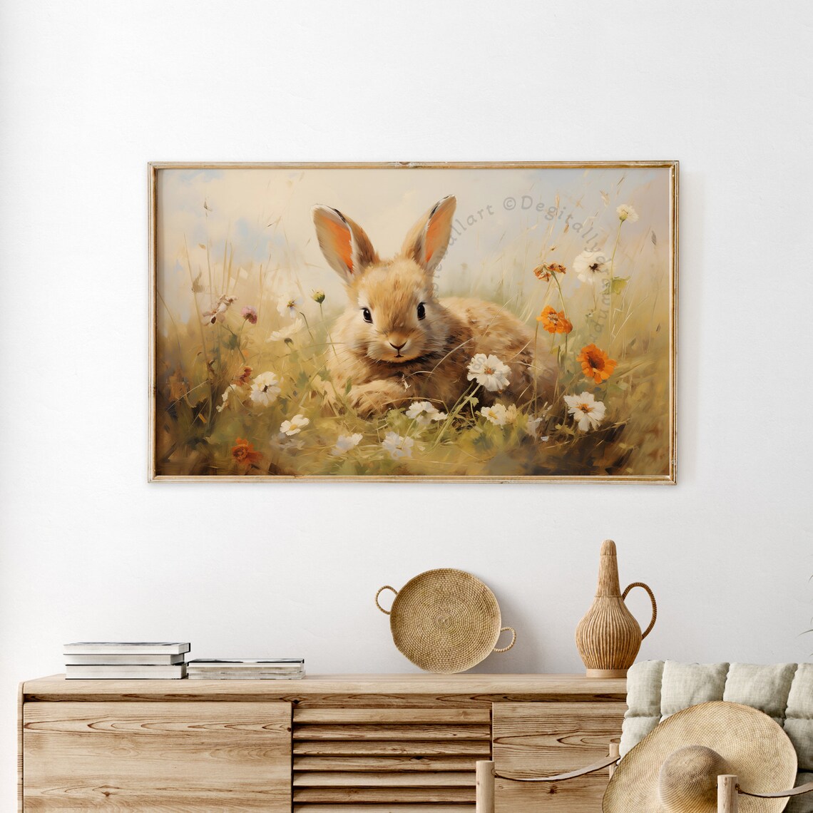 Vintage Easter Bunny Art Print, Neutral Spring Rabbit - Image 2
