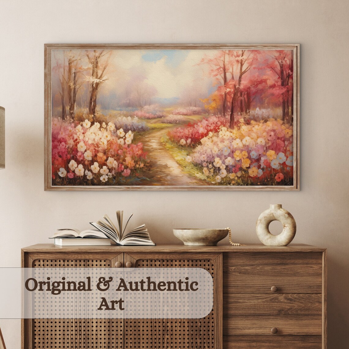 Spring Wild Flowers Field Oil Painting, Vintage Farmhouse - Image 3