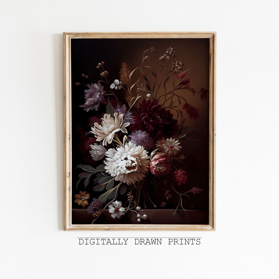 Moody Floral Art Print, Vintage Roses Study