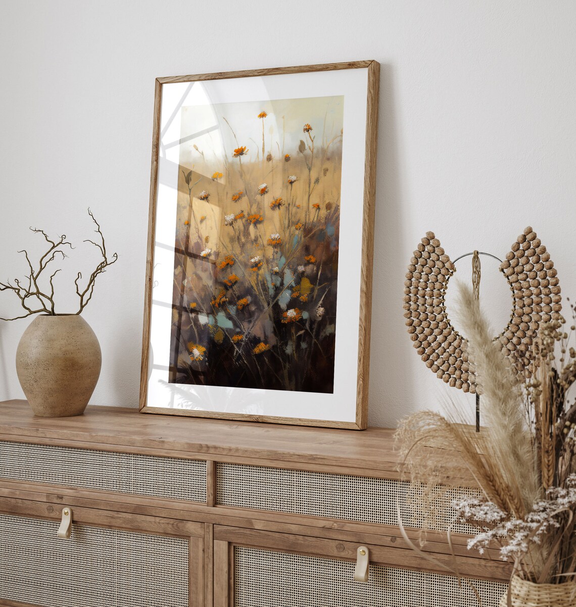 Autumn Wildflowers Orange White Blooms Golden Field Vintage Floral Poster - Image 3