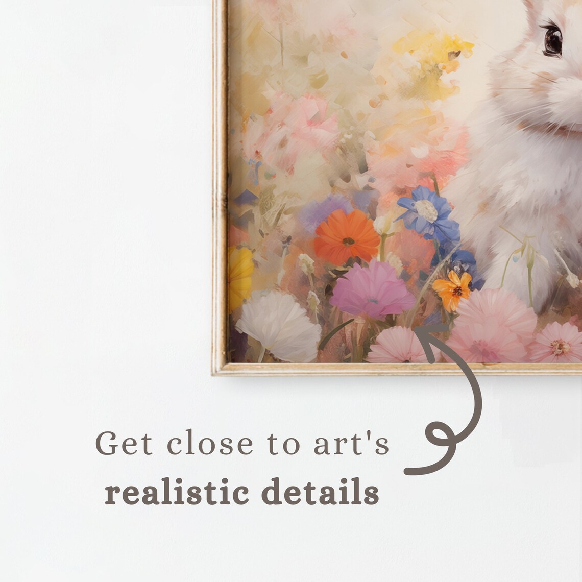 Two Bunnies Among Colorful Wildflowers Pastel Easter TV Art Poster - Image 3