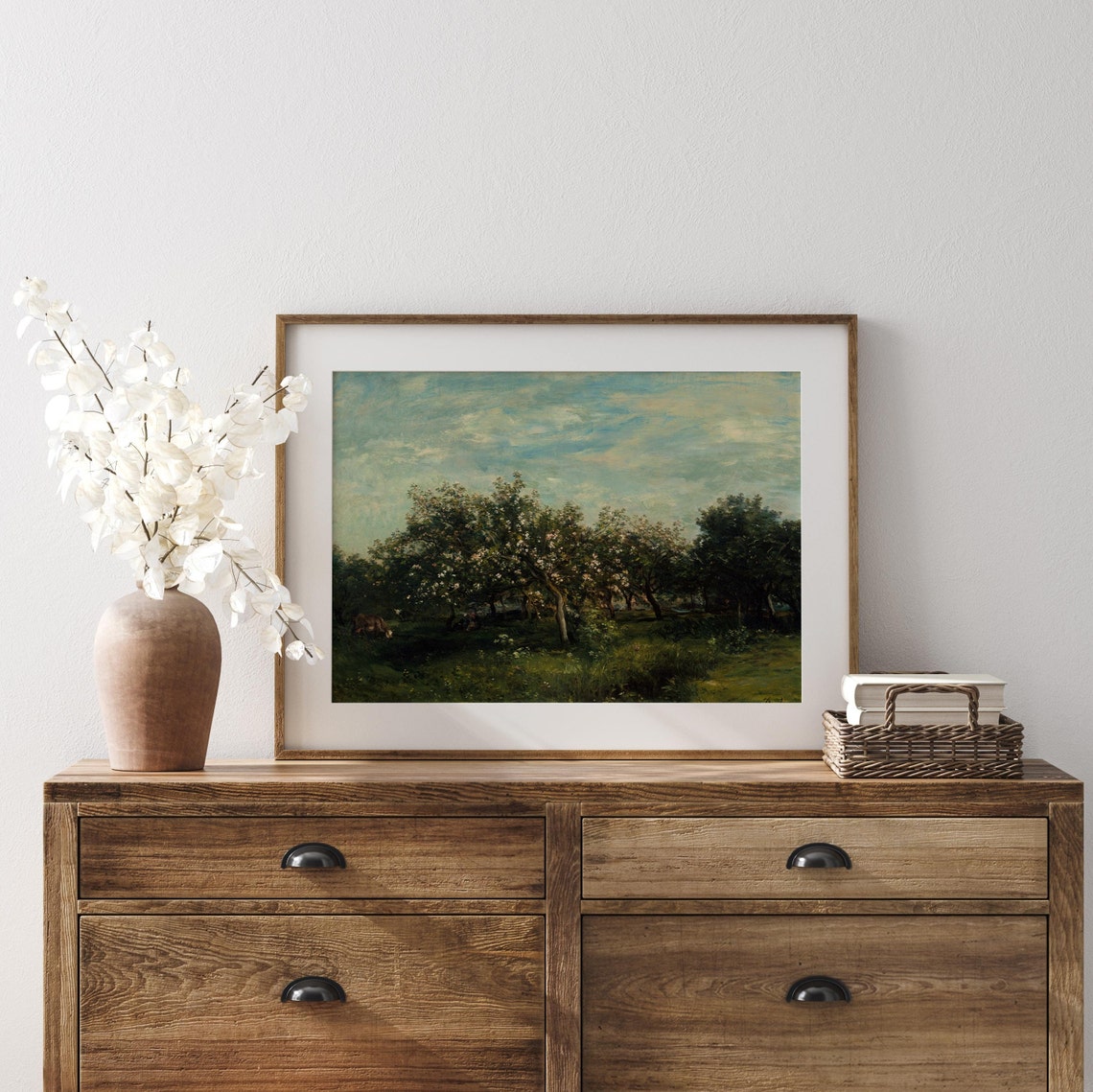 Blossoming Spring Orchard Cows Grazing Green Pasture Vintage Poster - Image 3