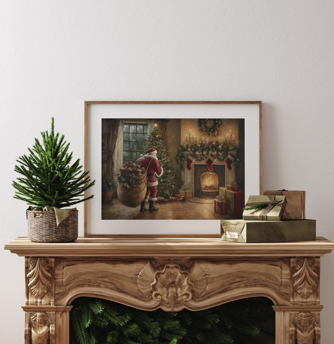 Vintage Christmas Santa Claus Art Print, Cottagecore - Image 3