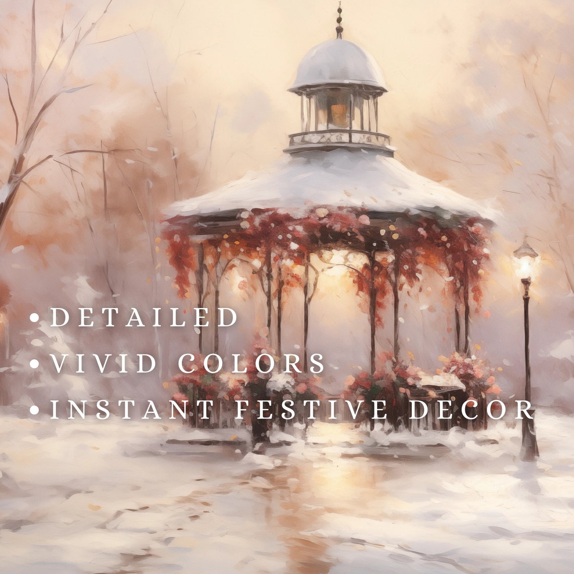 Snowy Park Gazebo Winter Sunset Vintage Romantic Landscape Poster - Image 2