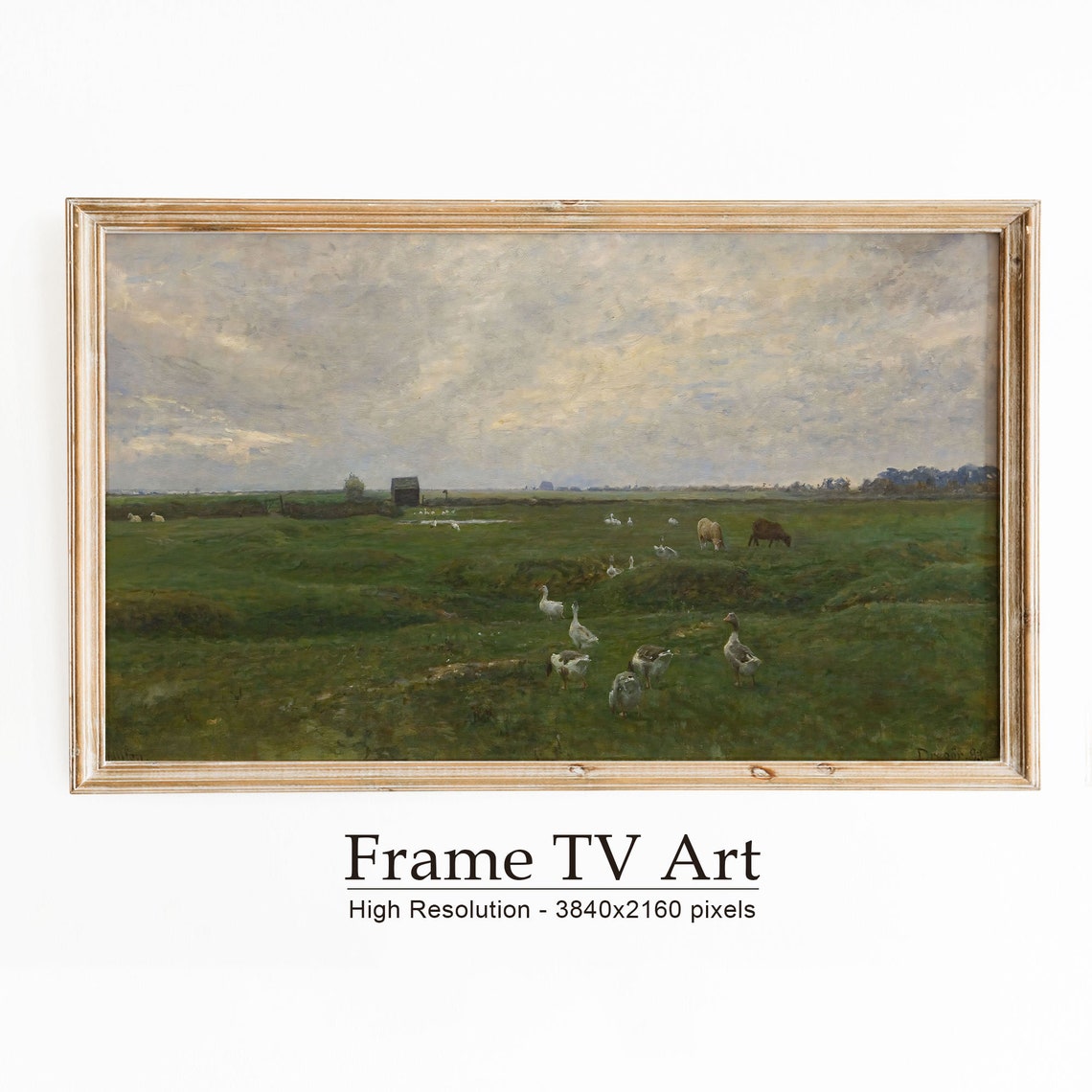 Frame Tv Art Landscape Field Summer Farmhouse Decor Vintage Spring Landscape Oil Painting Vintage Oil Painting