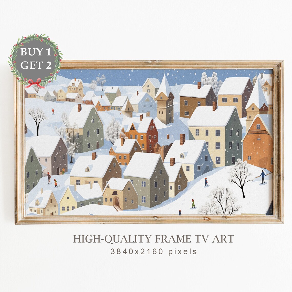 Christmas Snowy Village Winter Holiday Art Print