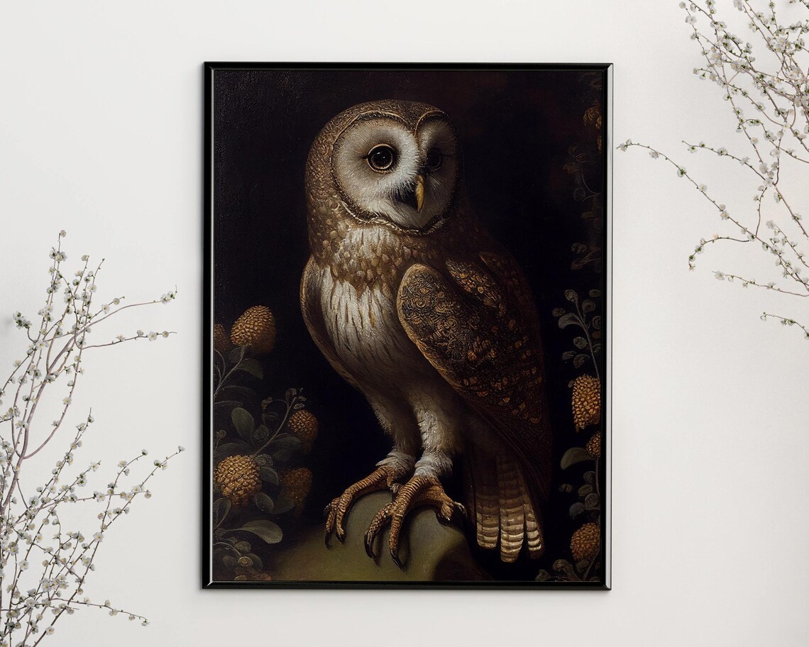 Dark Academia Owl Print, Gothic Vintage Wall Art - Image 2