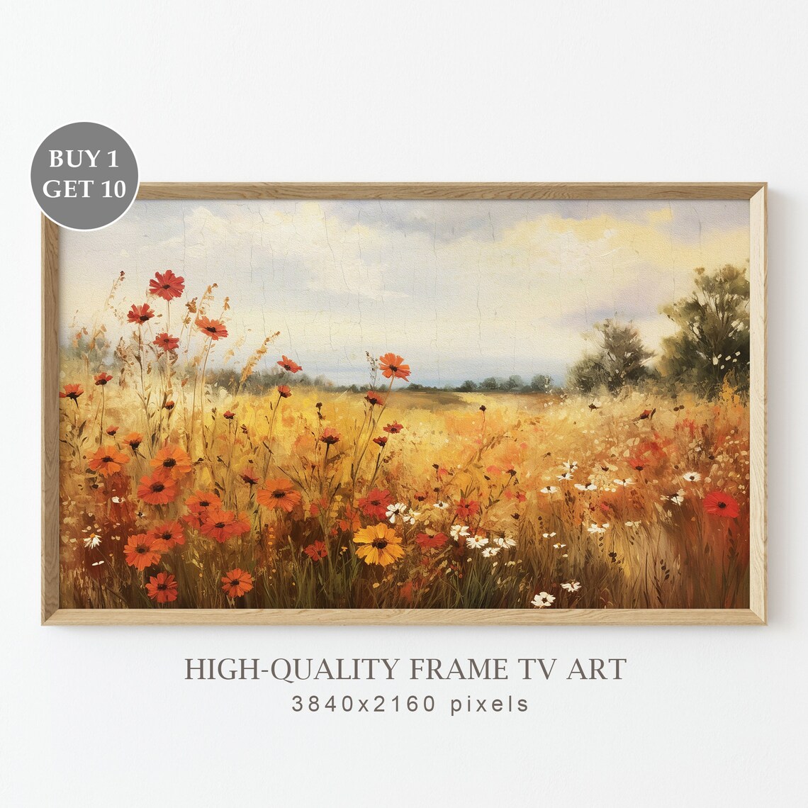 Fall Wildflower Field Vintage Painting Art Print