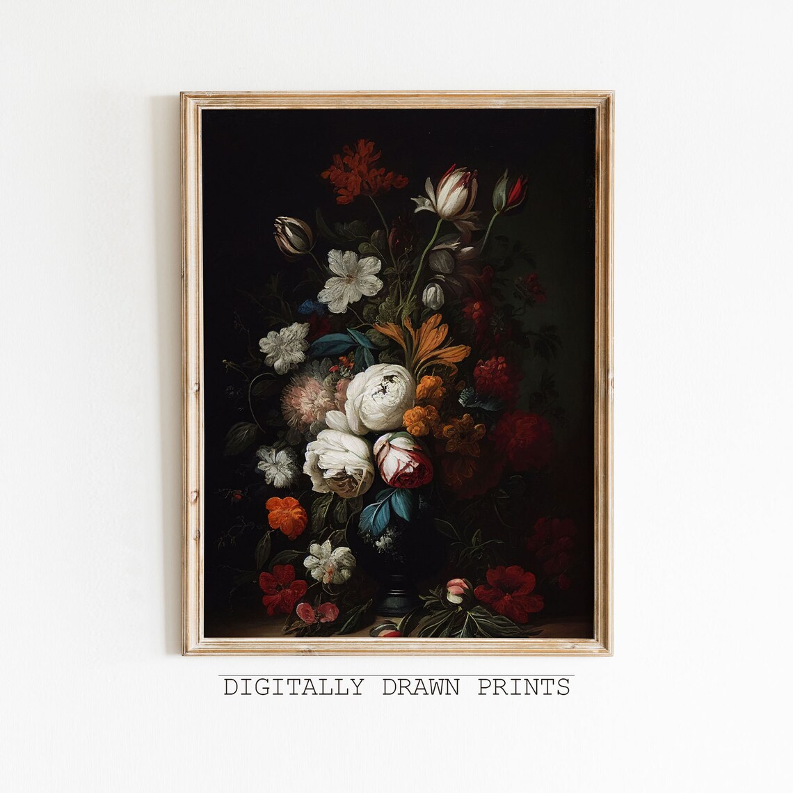 Dark Floral Painting, Moody Vintage Rose Art Print