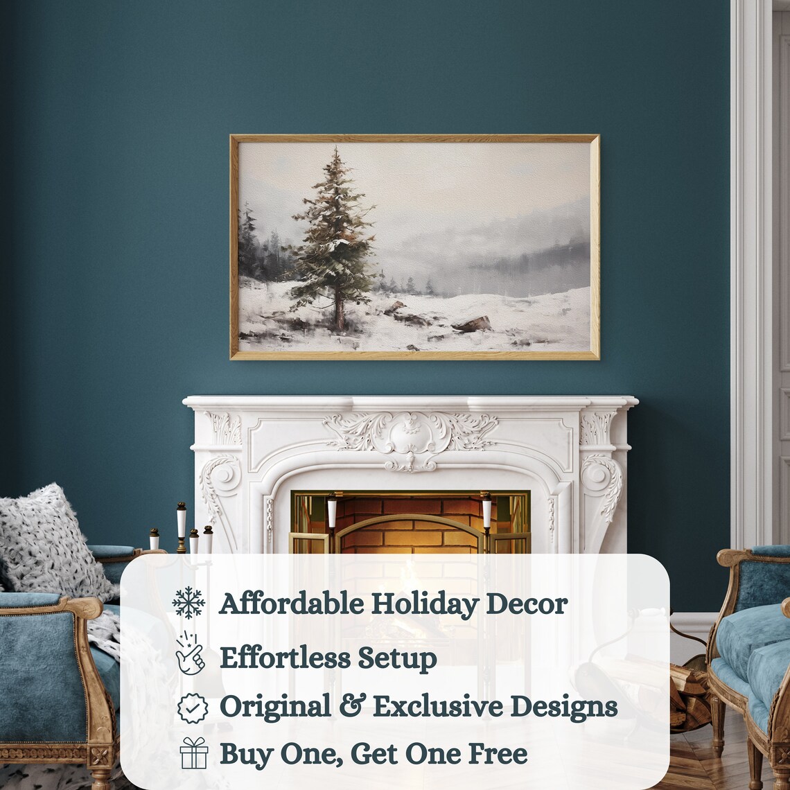 Christmas TV Frame Art, Vintage Winter Landscape - Image 3