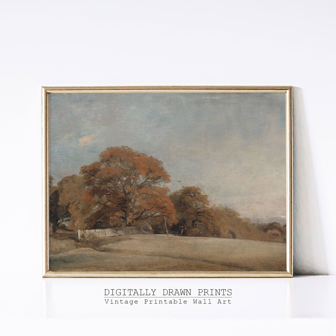 Autumn Landscape Oil Painting Vintage Rustic Country Decor Farmhouse Decor Antique Oil Painting Art
