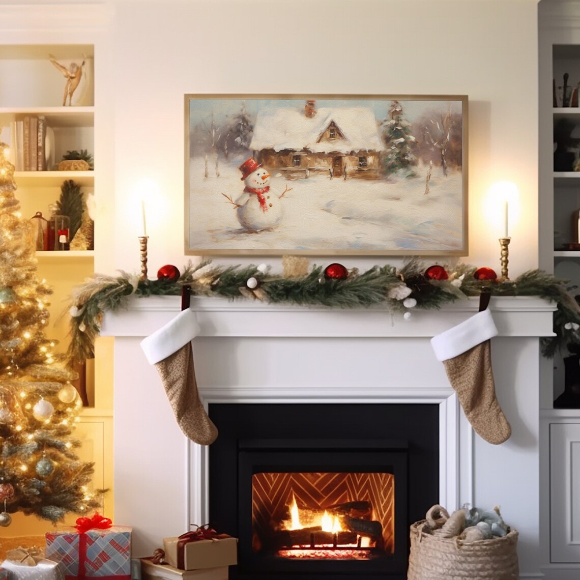 Vintage Winter Snowmen TV Frame Art Print - Image 2