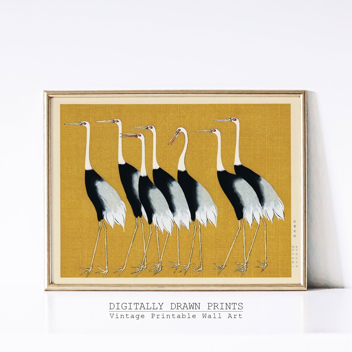 Japanese Cranes Modern Wall Art, Asian Birds Print