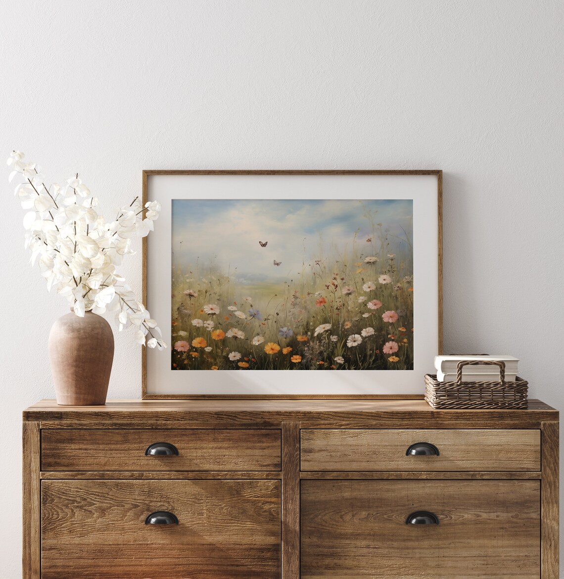 Wildflower Meadow with Butterflies Vintage Landscape Wall Art - Image 5