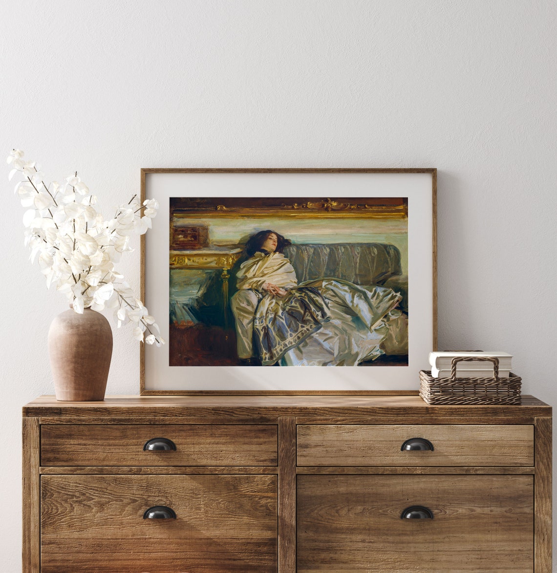 Reclining Woman White Gown Sofa Impressionist Vintage Portrait Print - Image 3