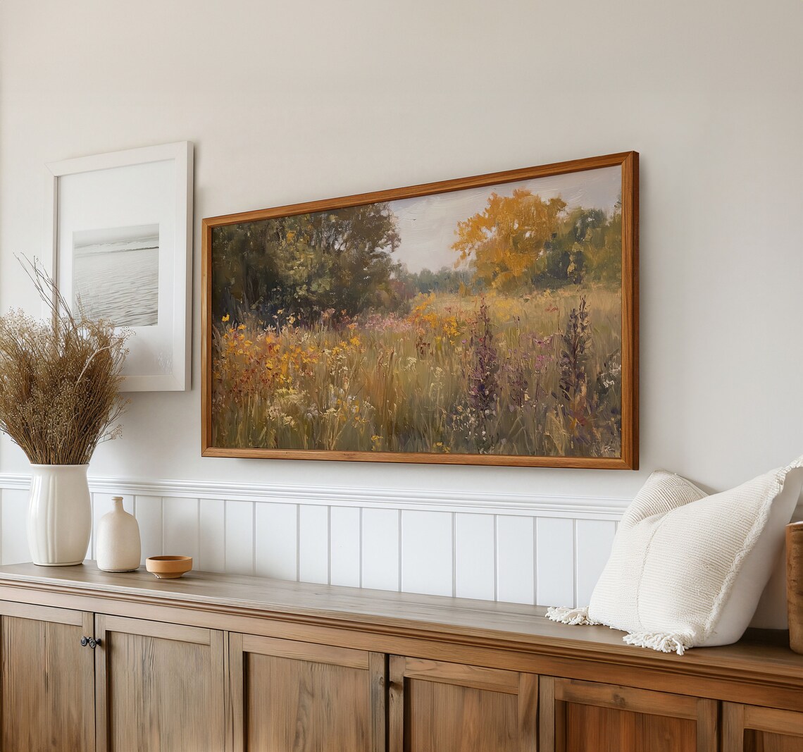 Autumn Wildflower Meadow Fall Landscape Art Print - Image 3