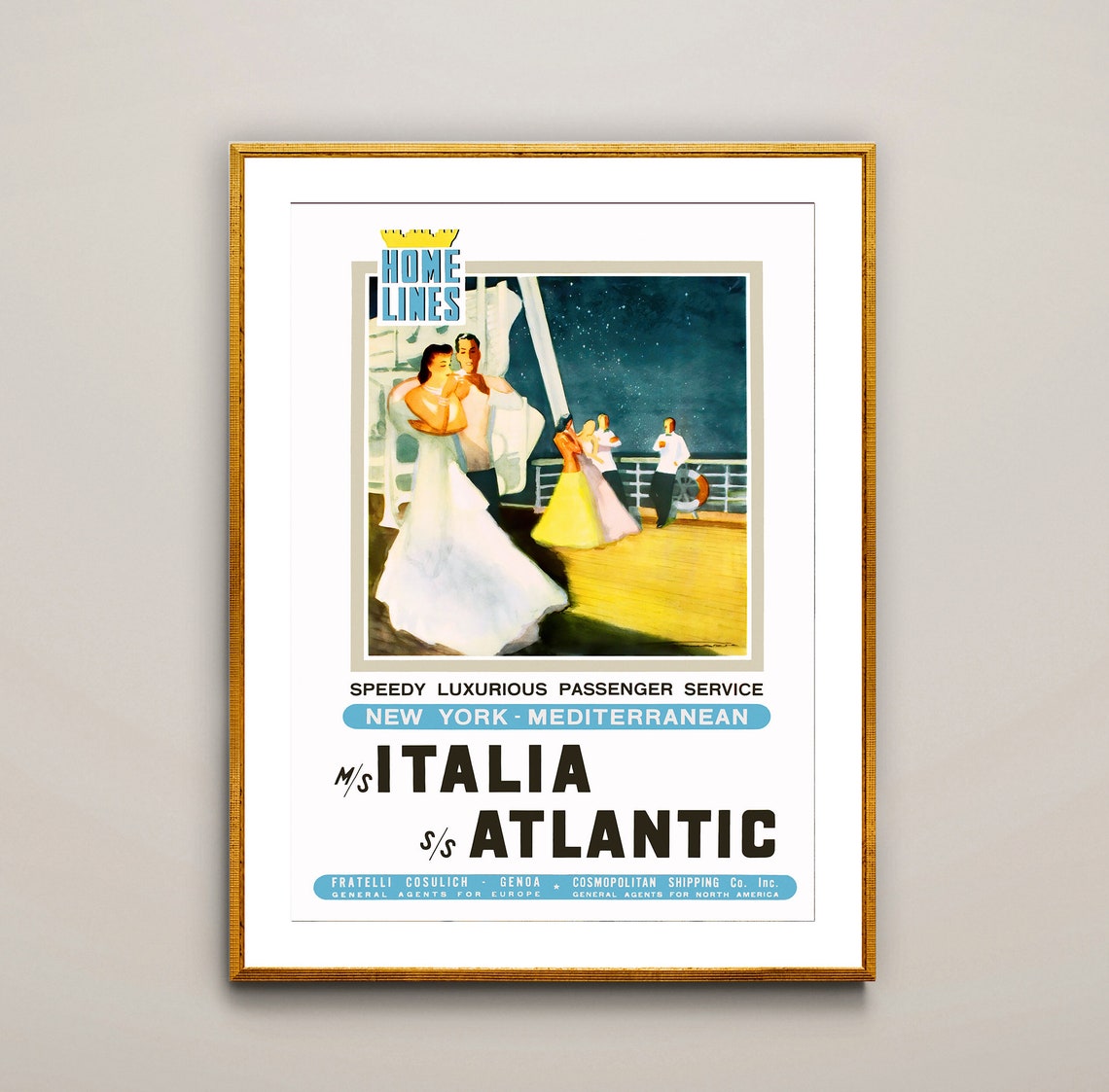 Home Lines Italia Atlantic New York Mediterranean Cruise Poster