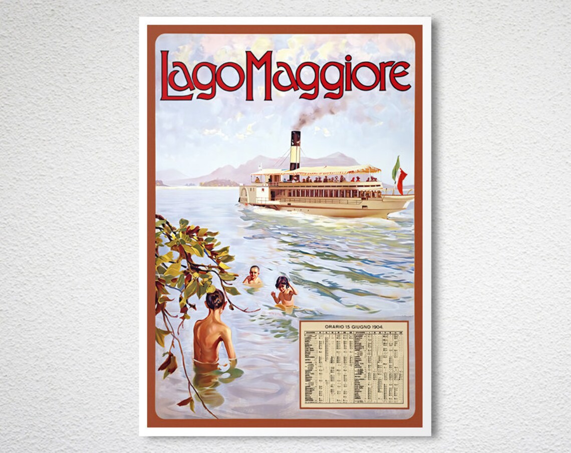 Lago Maggiore Vintage Steamer Ferry Italian Lake Travel Poster - Image 2