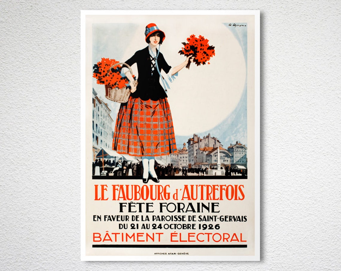 Geneva Faubourg D Autrefois 1926 Flower Fair Vintage Swiss Poster - Image 2
