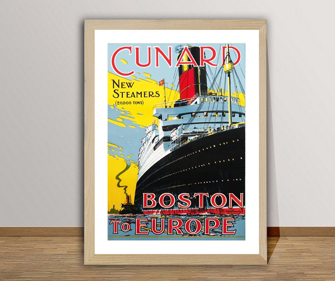 Cunard New Steamers 20000 Tons Boston to Europe Ocean Liner Poster
