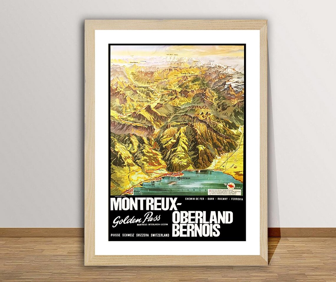 Montreux Golden Pass Oberland Bernois Swiss Railway Travel Poster