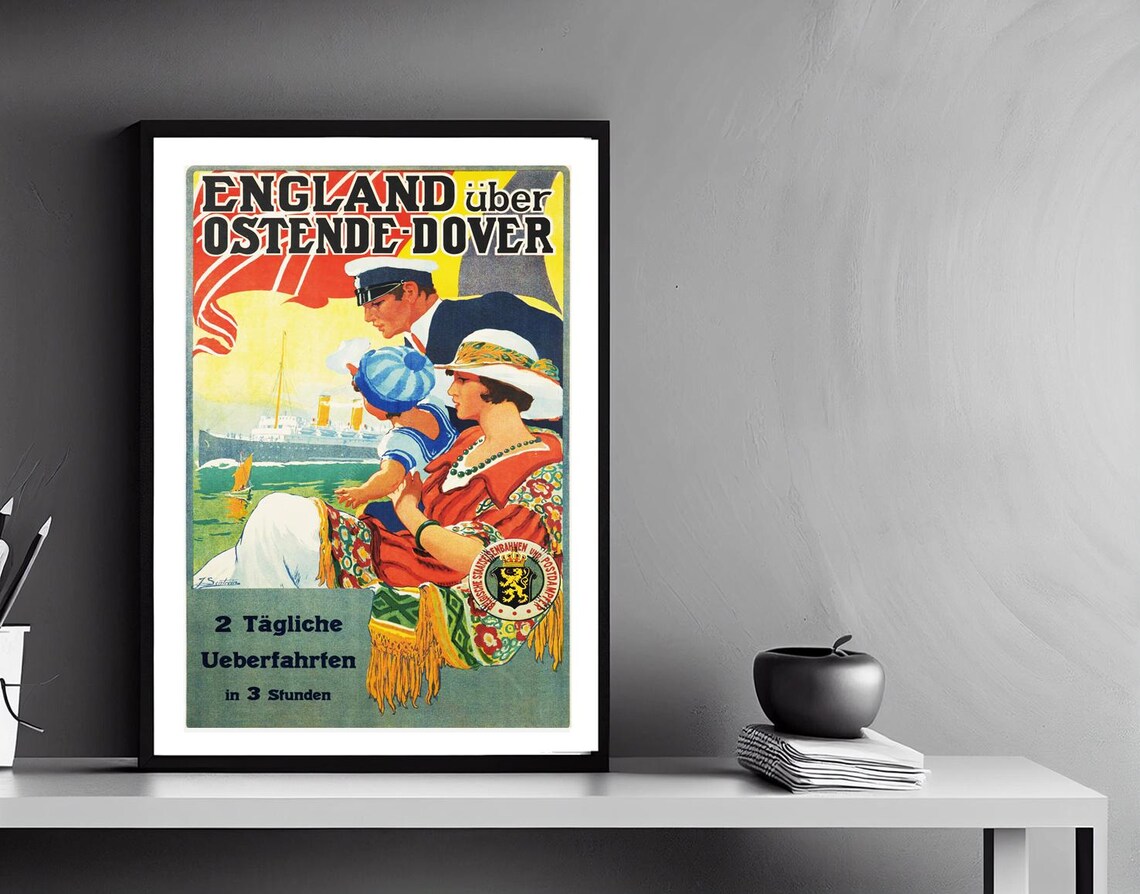 Ostende Dover Ferry England Ship Daily Crossings Vintage Travel Poster - Image 3