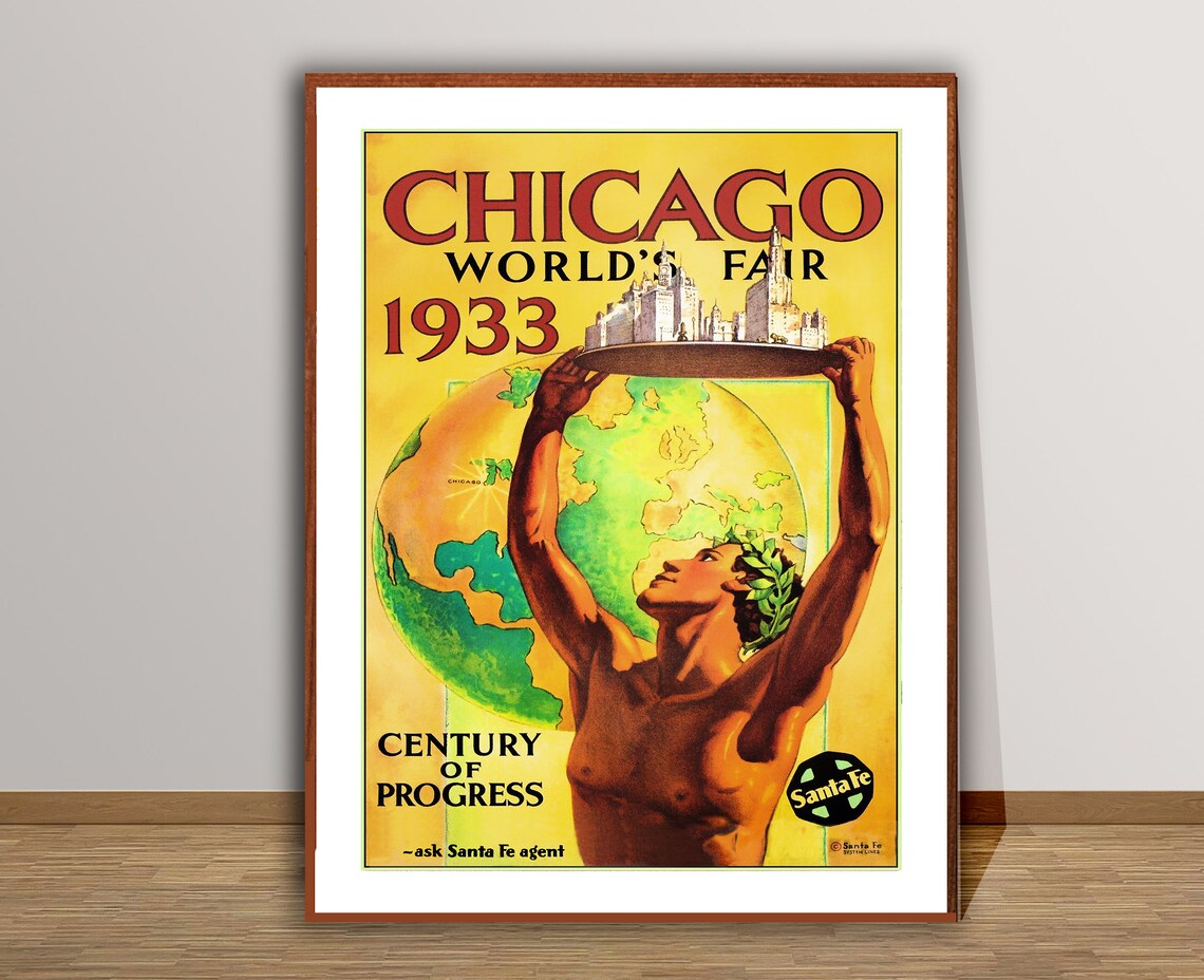 Chicago Worlds Fair 1933 Century of Progress Vintage Travel Poster