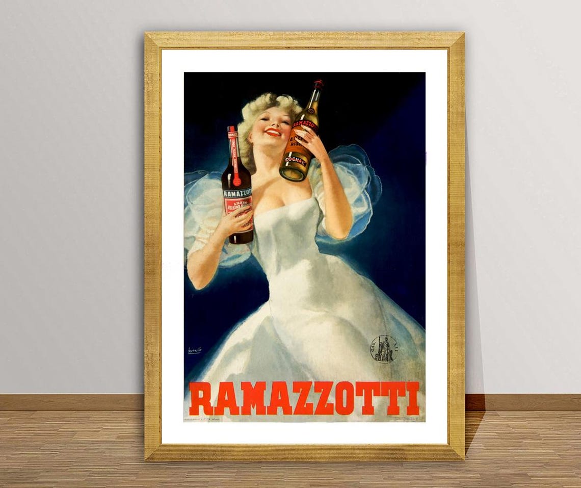 Ramazzotti Italian Liquore Vintage Pin Up Woman Bottle Art Poster - Image 2