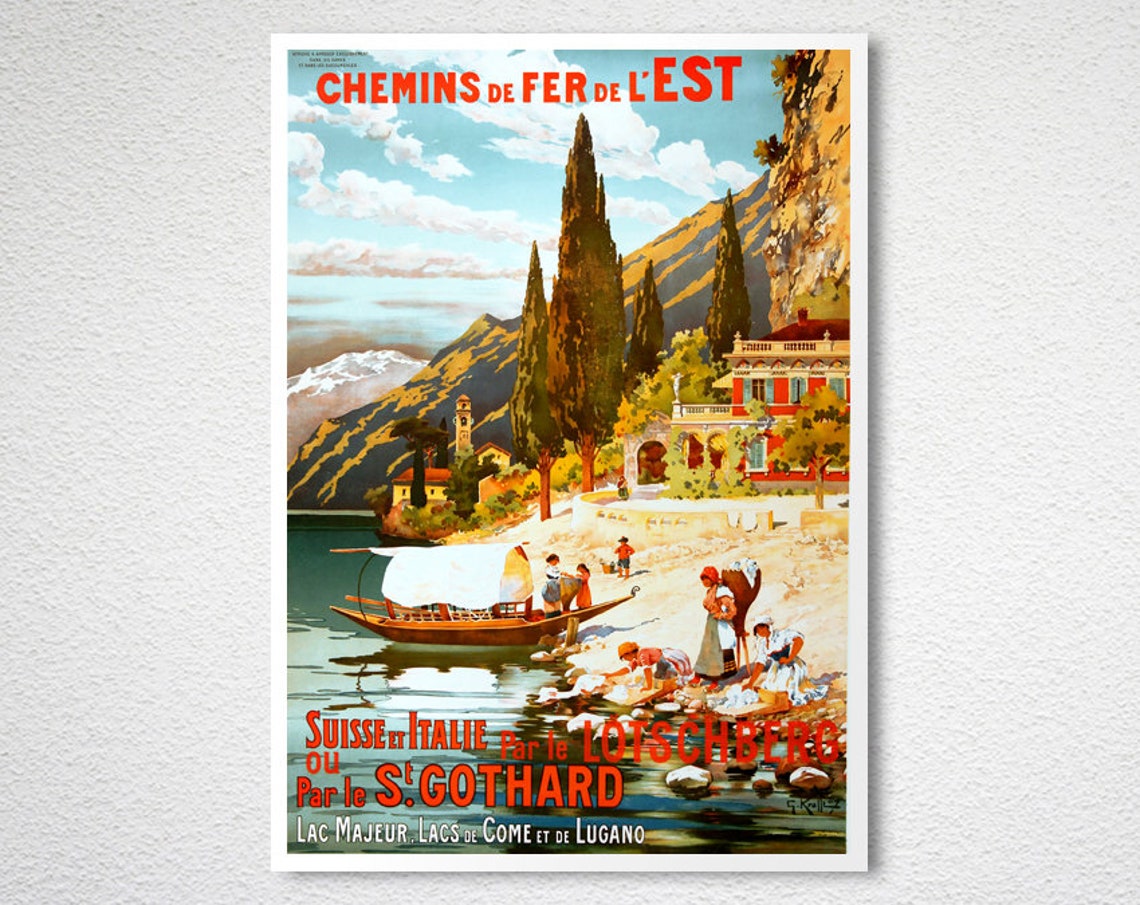 Chemins de Fer de lEst St Gothard Lakes Swiss Italy Travel Poster - Image 2
