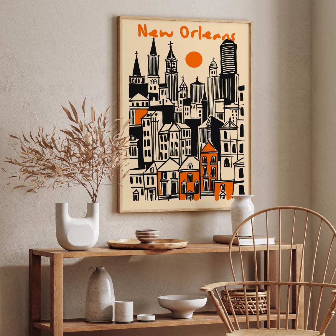 New Orleans Orange Sunset Skyline Cathedral Vintage Travel Poster - Image 3
