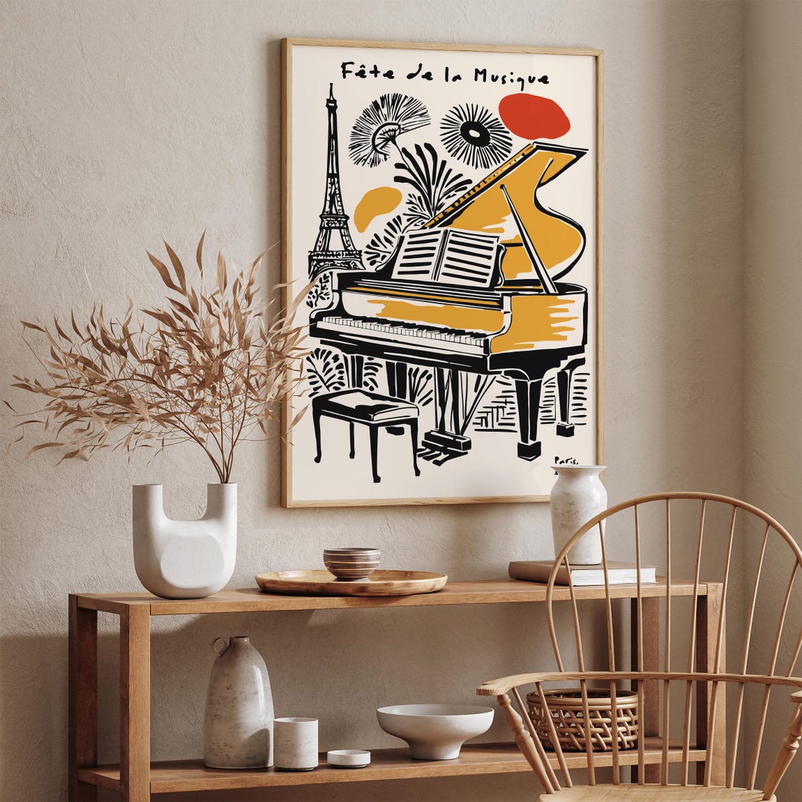 Fête de la Musique Paris 1986 Golden Grand Piano Eiffel Poster - Image 3