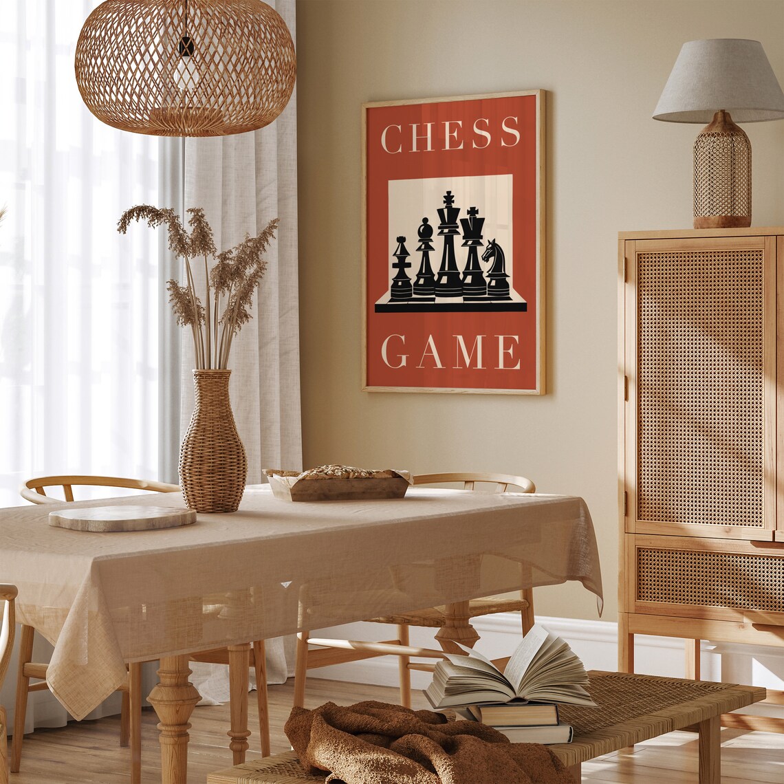 Silhouette Vintage Chess Game Terracotta Retro Board Art Poster - Image 4