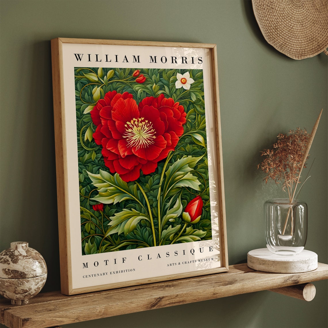William Morris Motif Classique Red Poppy Centenary Exhibition Poster - Image 4