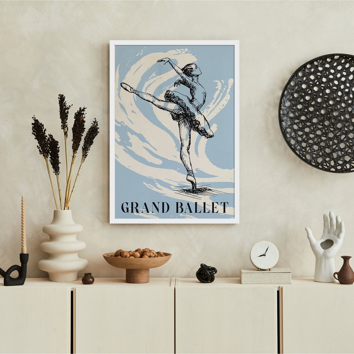 Grand Ballet Blue Sketch Ballerina Arabesque Dance Art Poster - Image 2