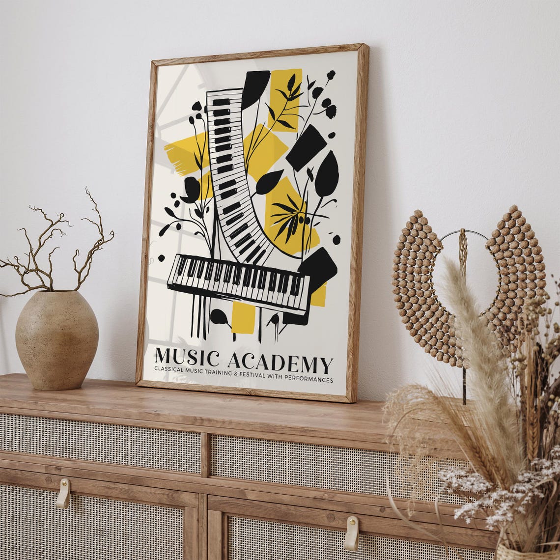 Music Academy Yellow Piano Keys Botanical Modern Graphic Poster - Image 2