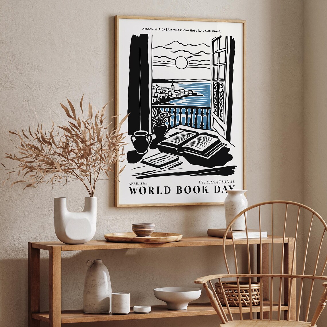 World Book Day Coastal Window Quote Black Ink Book Lovers Poster - Image 4