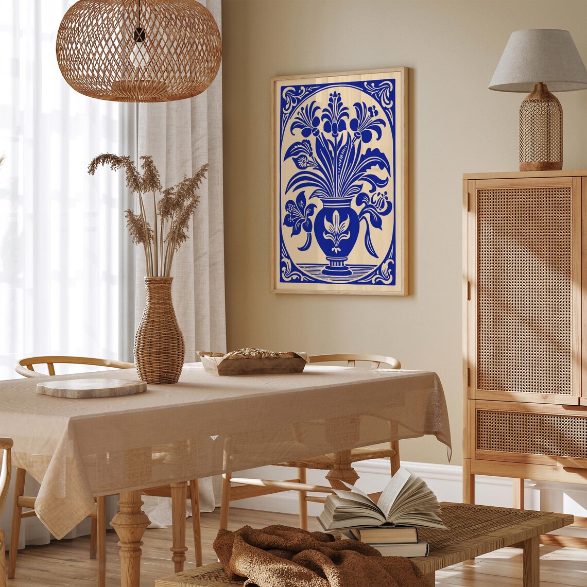Rococo Indigo Blue Bouquet Vase Elegant Floral Vintage Decor Poster - Image 4