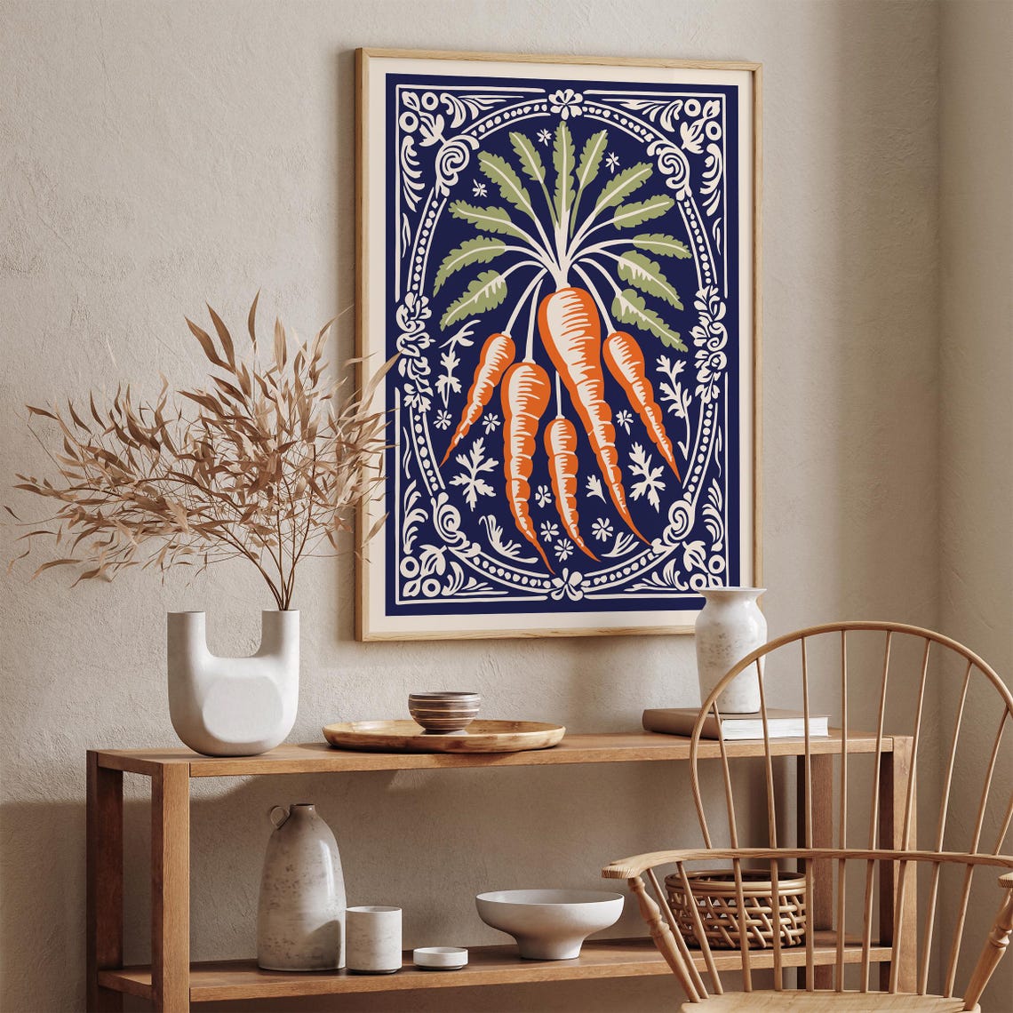 Orange Carrots Bunch Navy Botanical Kitchen Vegetable Poster - Image 2