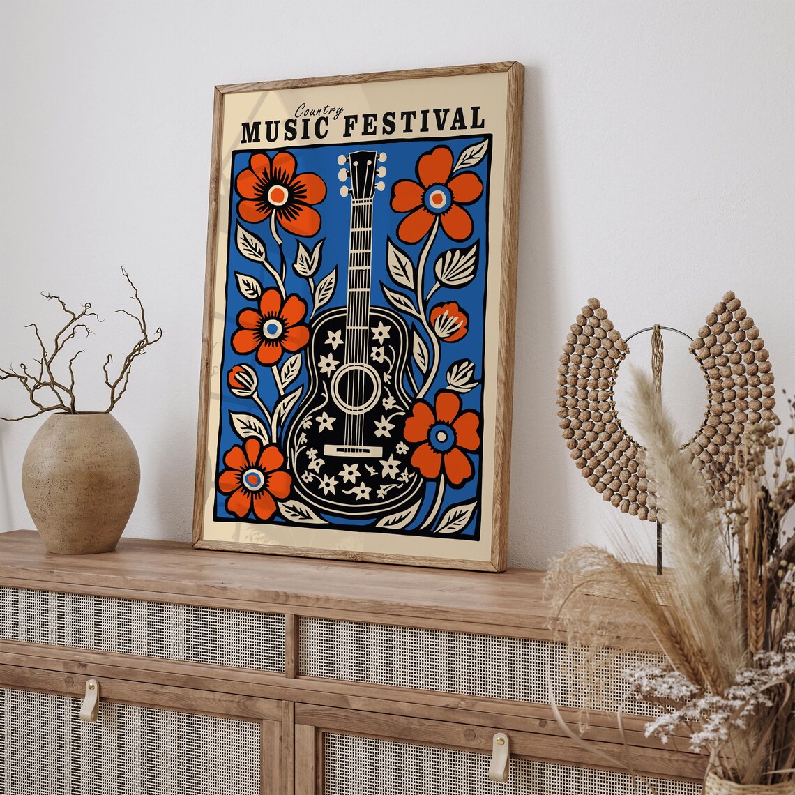 Timeless Country Music Festival Folk Guitar Orange Floral Poster - Image 2