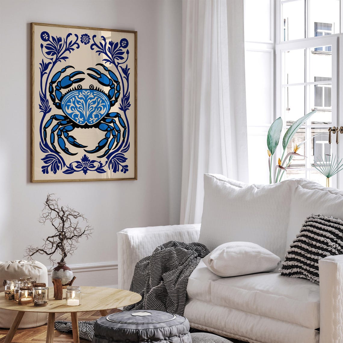 Blue Crab Art Print Nautical Coastal Wall Decor Seafood Illustration Nautical Home Decor Elegant Kitchen Wall Art Bathroom Wall Decor - Image 4