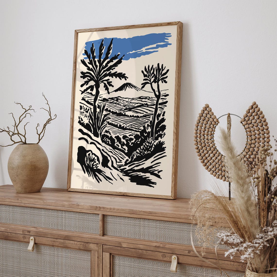 Sicily Countryside Volcanic Mountain Monochrome Landscape Poster - Image 4
