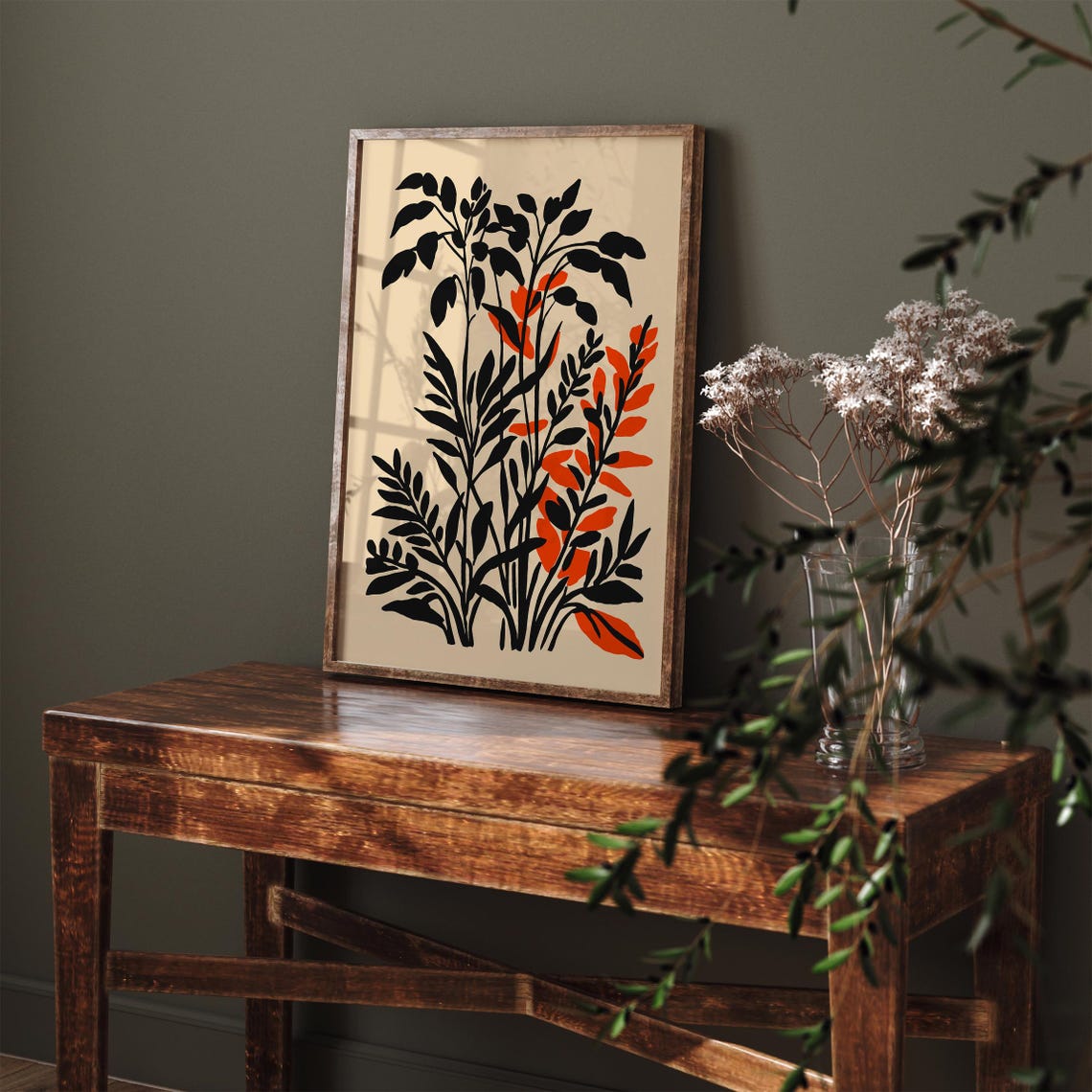 Black Orange Leaf Silhouette Minimalist Botanical Art Poster - Image 4