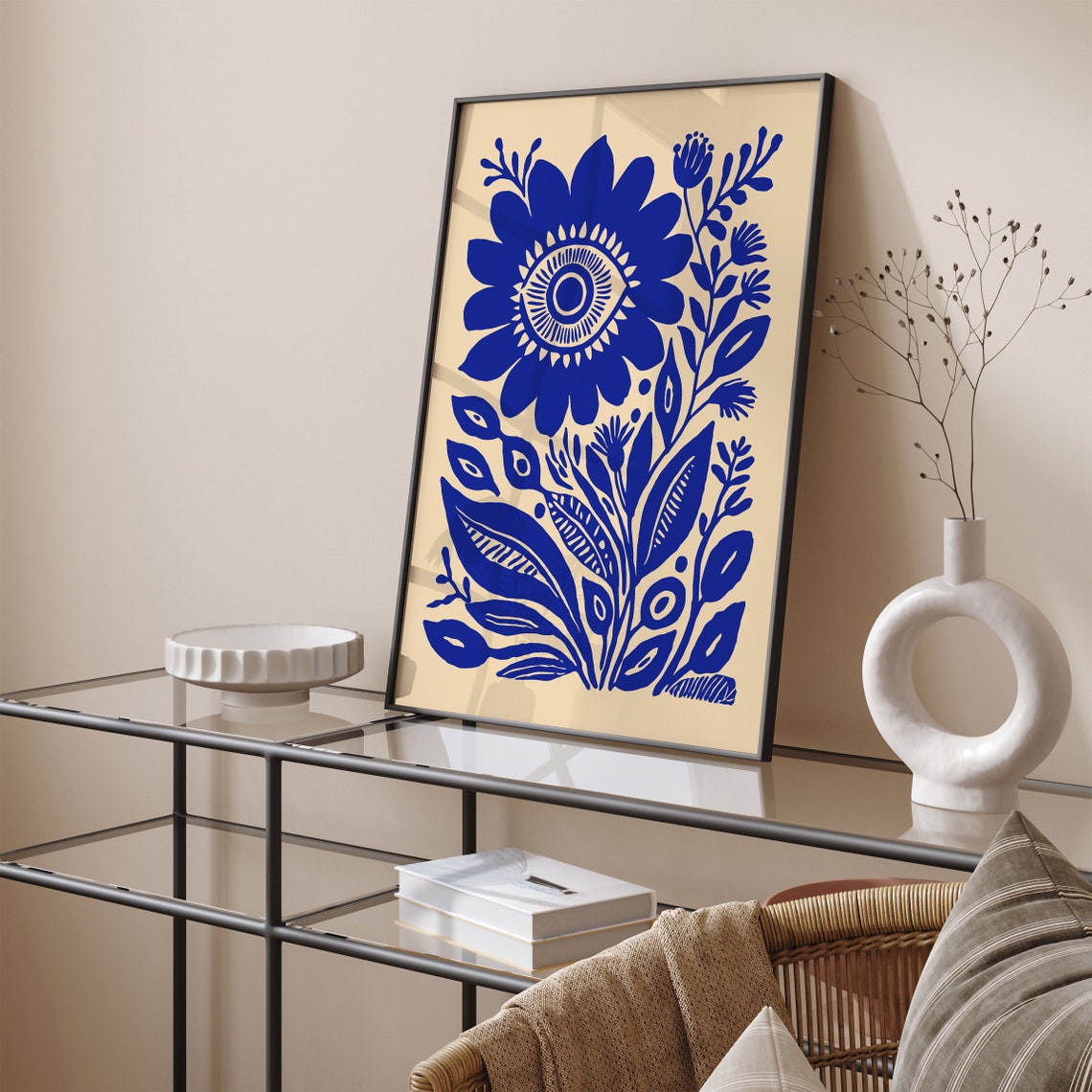 Indigo Blue Floral Eye Folk Art Bohemian Style Vintage Poster - Image 5
