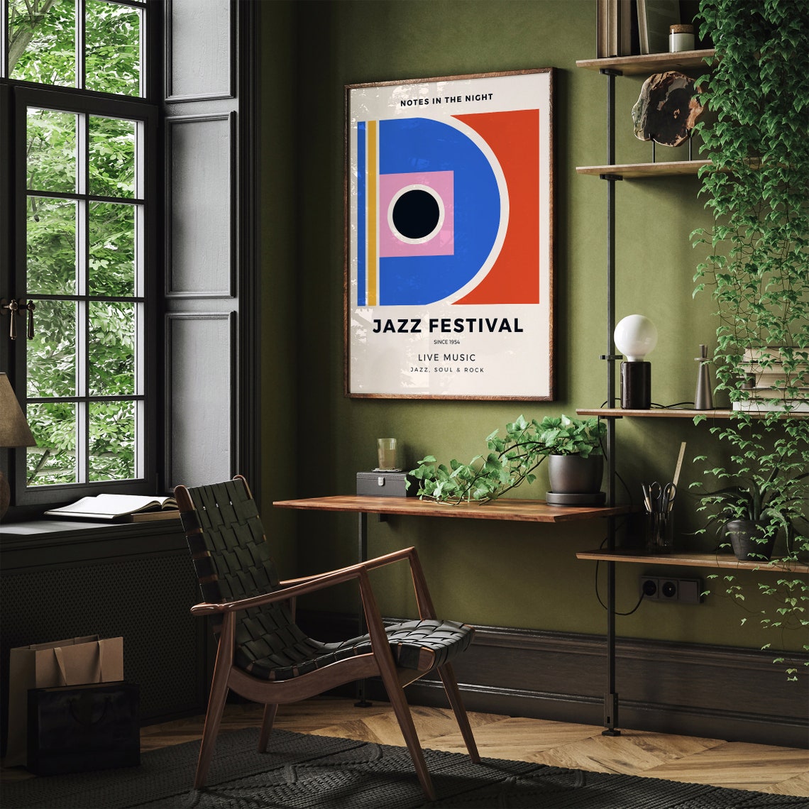 Notes in the Night Jazz Festival 1954 Bauhaus Geometric Poster - Image 2