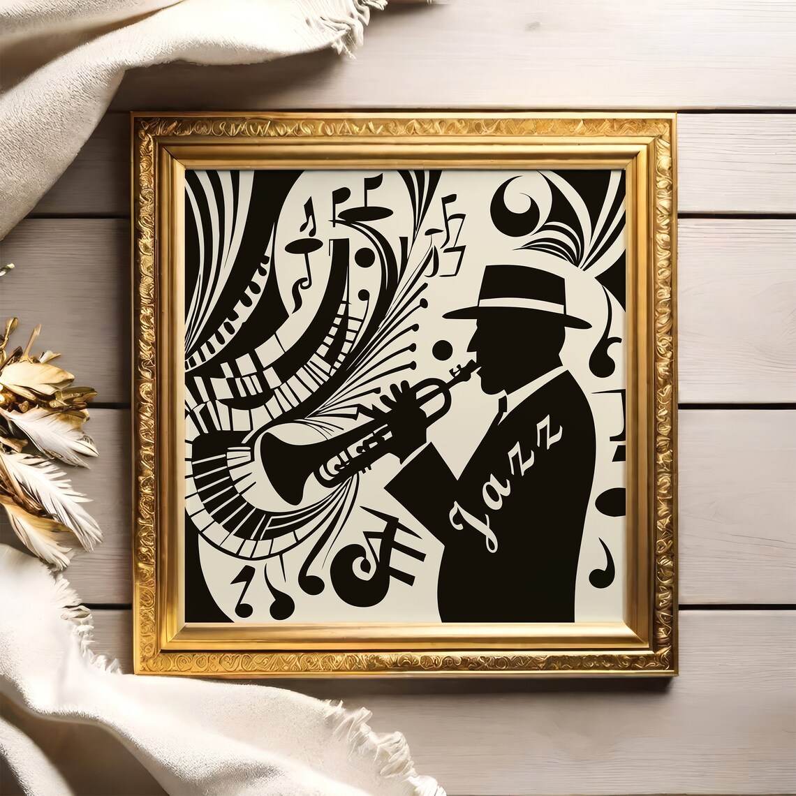 Jazz Trumpet Player Black And White Music Silhouette Art Poster - Image 3