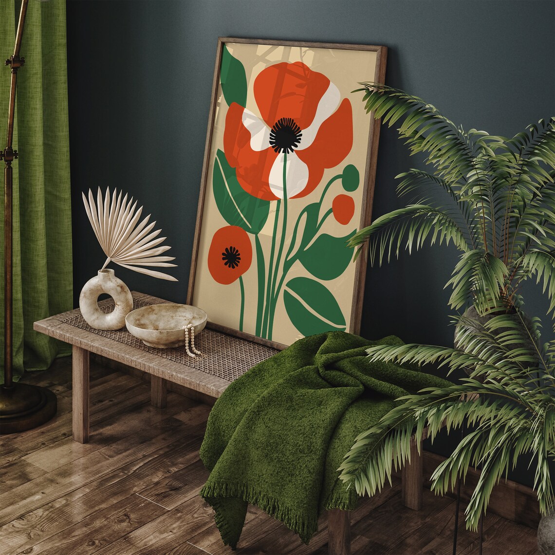 Vintage Red Poppy Flower Mid Century Modern Floral Art Poster - Image 4