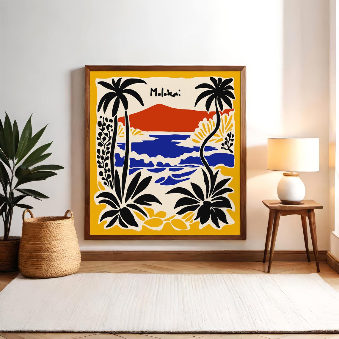 Molokai Hawaii Palm Trees Red Hills Bold Tropical Art Poster - Image 3